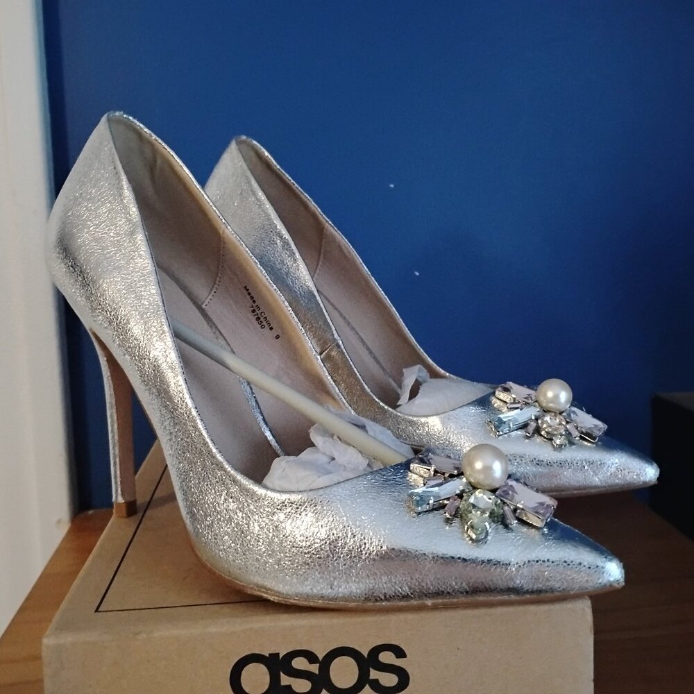 Asos Silver stiletto pumps sz 11 UK9 Eur 42